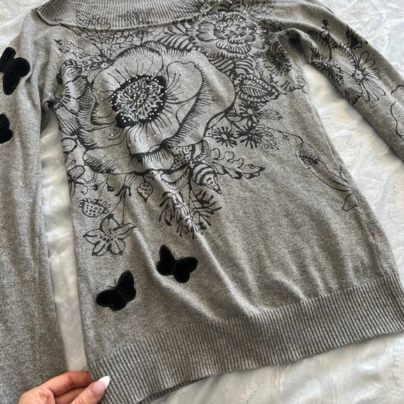 Desigual Grey Floral Knit Top - Picture 6 of 8